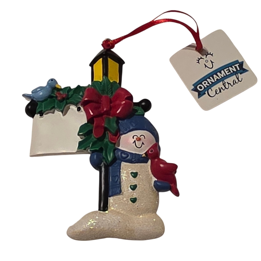 Snowman Holiday Ornament - Multicolor Lamp Post Cardinal Bird